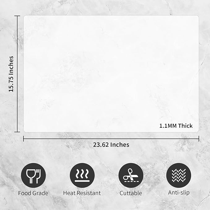 Silicone Mat for Kitchen Counter - Cuttte 23.62" x 15.75" Large Heat Resistant Mats for Countertop, Anti-slip Quartz Countertop Protector for Air Fryers Coffee Pots(White Translucent)