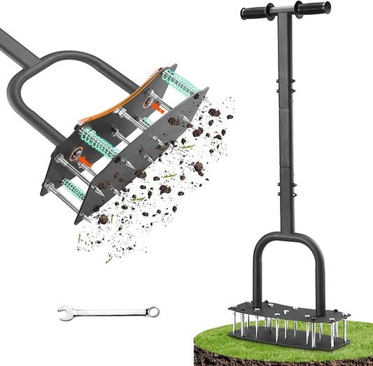Lawn Aerator Tool for Clay Soil - Kick to Unclog & Bolt-On Base Never Breaks - 11 Heavy-Duty 3.5” Spikes for Deeper Penetration - Pre-Assembled 12.2x6” Plate