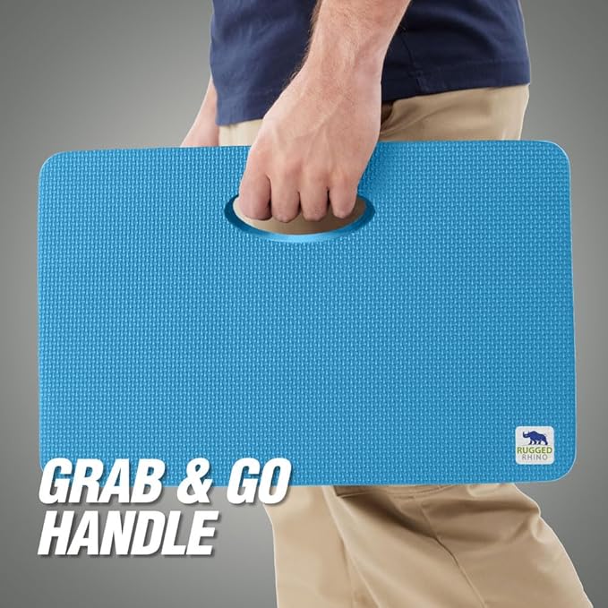RUGGED RHINO Heavy Duty Patent Pending Kneeling Pad, 2 PK, Shock Absorbent Thick Knee Pads, Holds Up to 300 lbs, Protect Knees from Hard Concrete Surfaces, For Mechanics, Gardening, Gym, Bright Blue