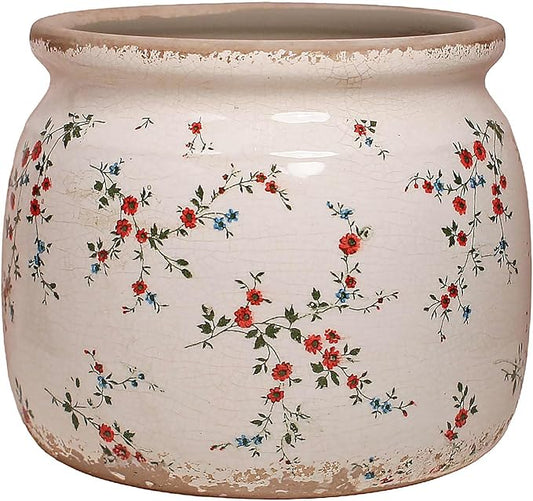 Cottagecore Ceramic Plant Pots, 6.29in French Country Floral Vase & Planters Indoor with Drainage, Distressed Cottage Farmhouse Home Decor for Balcony Bookshelf Table Centerpieces, Gifts for Grandma