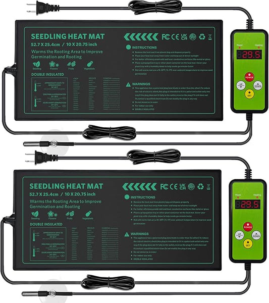 Seedling Heat Mat with Temperature Control 2 Pack Durable Waterproof Plant Heating Pad 10"x 20.75" for Germination, Indoor Gardening, Greenhouse