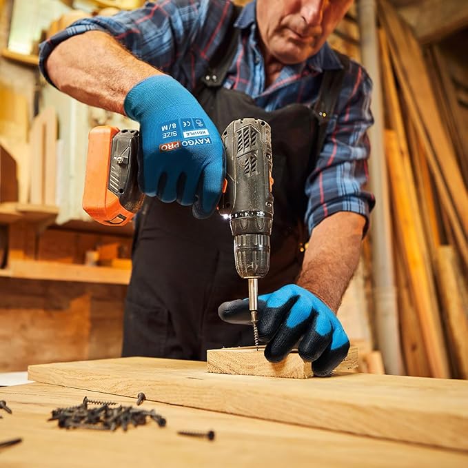 Work Gloves PU Coated for Men and Women, 12 Pairs Safety Work Gloves with Two Fingers Touchscreen, Breathable and Lightweight,Ideal for Light Warehouse, Manufacturing, Gardening, KG11P (S, Blue)