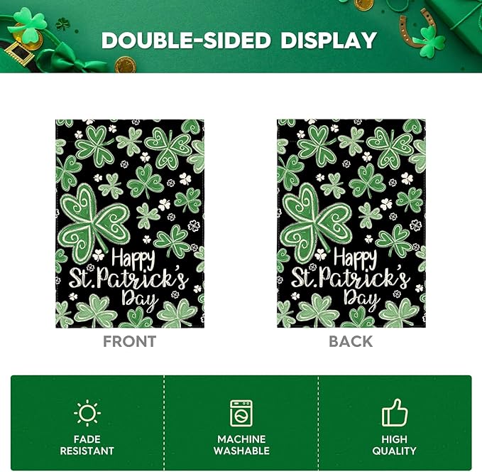 AVOIN colorlife Happy St Patricks Day House Flag 28x40 Inch Double Sided Outside, Shamrock Lucky Clover Floral Yard Outdoor Flag