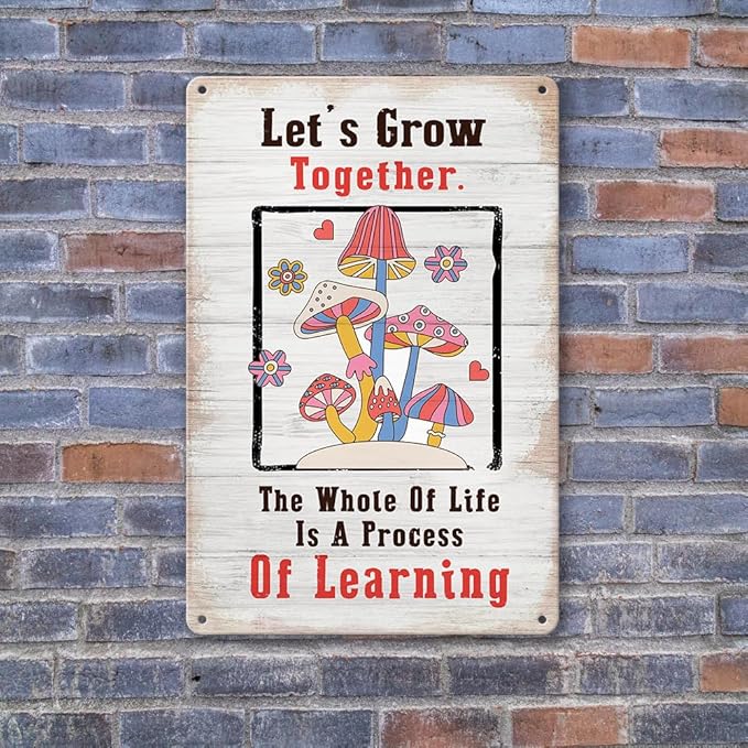 Mushroom Metal Tin Sign 70s Retro Home Decor Vintage Groovy Hippie Slogan Mushroom Let Is Grow Together Tin Signs Groovy Room Wall Art Decor Motivational Positive Inspirational Quotes Decor For Home Kitchen Bathroom Coffee Bar Wall Decoration 8x12 Inch