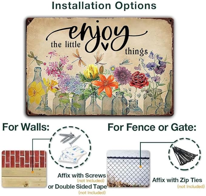 Ykfss Funny Garden Signs Outdoor Wall Decor For Patio Metal Signs For Outside Porch Tin Signs Enjoy The Little Things Sign Garden Decorative Plaque Farmhouse Kitchen Flower Hanging Sign 8x12 Inch