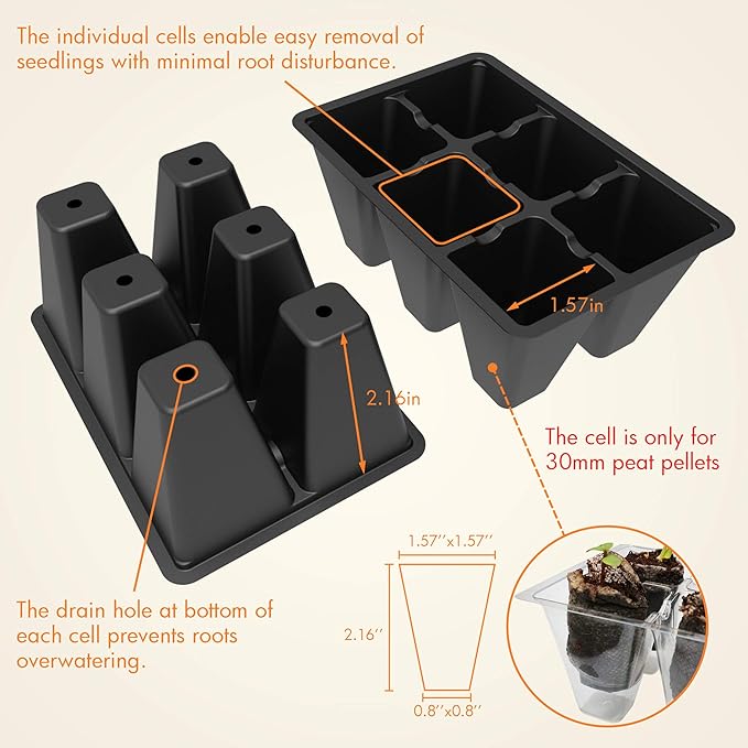 Gardzen 20 Pack Seed Starting Tray, Plant Germination Trays, Seed Starter Kit with Adjustable Humidity Vented Dome, Plant Growing Kit 6.6" x 4.5", Total 240-Cell, Black