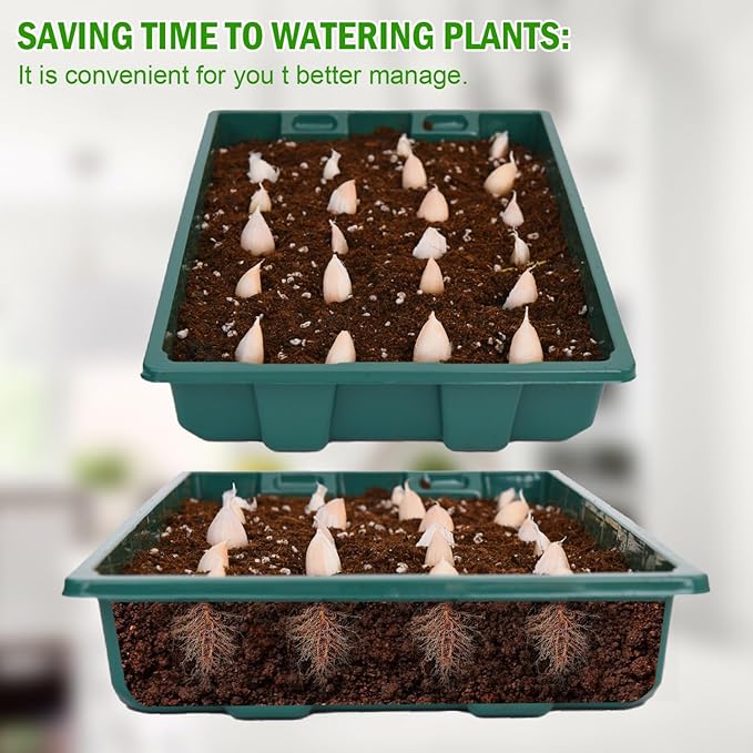 YoleShy 10 Pack Seed Starter Tray Reusable Plastic Plant Seedling Starter Trays Thickened Sturdy Durable for Germination Growing Microgreens Planting Propagation, Without Drain Holes, 14.5"x9", Green