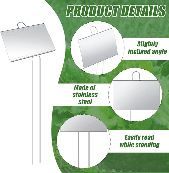 Landhoow 30 Pcs Large Garden Plant Markers Metal Plant Labels Sign 5'' x 3'' with 11'' Stake Weatherproof Waterproof Garden Sign for Outdoor Seedlings Herbs Vegetable Greenhouse, Sliver