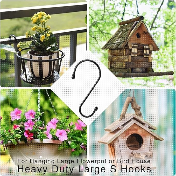 12 Pack 6 Inch S Hooks, Large S Hooks with Rubber Stopper Heavy Duty Metal S Hook, for Indoor or Outdoor, S Hooks for Hanging Plants, Birdhouse, Pan, Cups, Bags, Jewelry, Towels