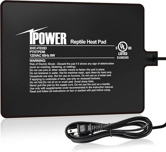 iPower Reptile Heat Pad 6X8 Inch 8W Under Tank Terrarium Warmer Heating Mat for Turtle, Lizard, Frog, Snake, Reptile, and Other Small Animals
