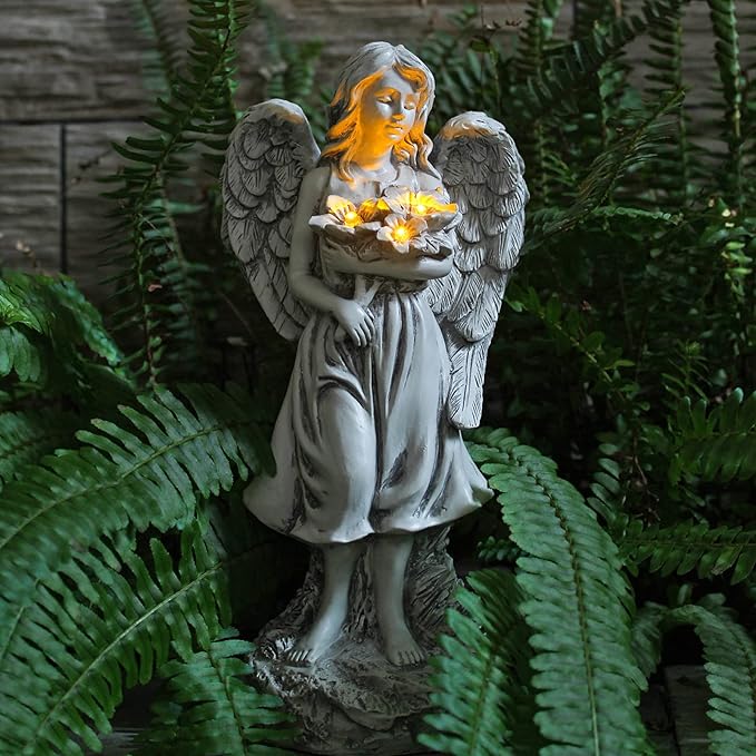Angel Statue - Outdoor Angel Decor, Solar-Powered, Perfect for Patio, Lawn, Yard, Porch Decoration, Housewarming or Garden Gift