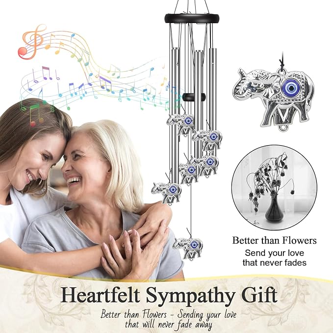 Wind Chimes Outdoor, Elephant Gifts for Women, Outdoor/Indoor Decorations for Patio, Porch, Garden Decor, and Backyard (Evil Eye Elephant)