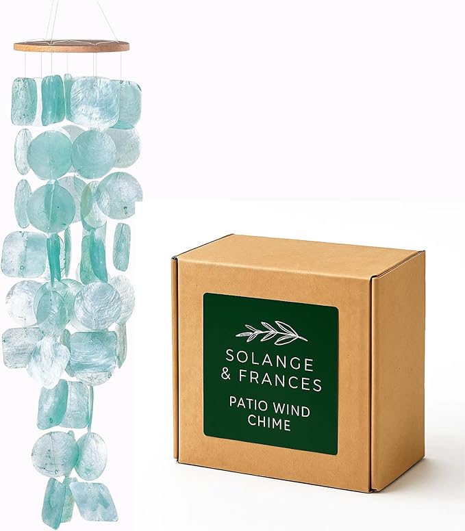 Solange & Frances Patio Decor, Garden Decor, Wind Chimes for Outdoors, Capiz Shells Windchimes for Outdoors. Unique, Gifts for Women (Turquoise)