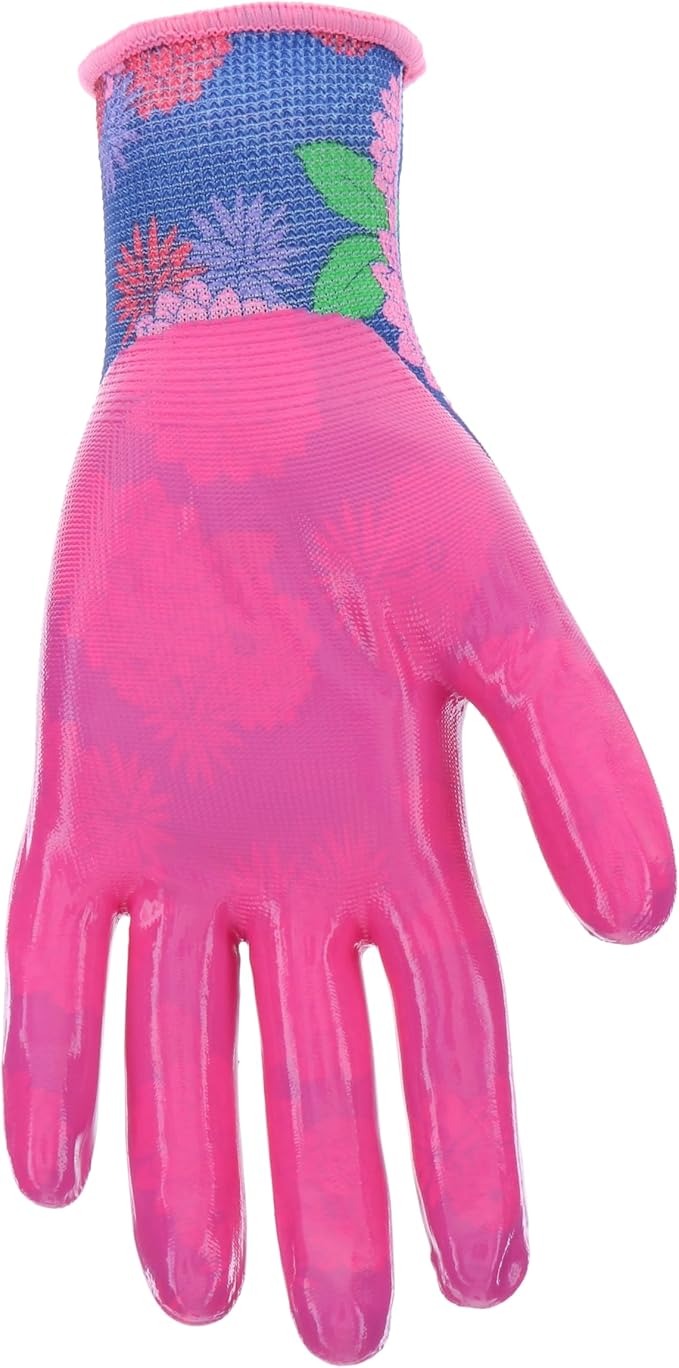 Miracle Gro Women's Nitrile Coated Grip Floral Pattern Gardening Work Gloves