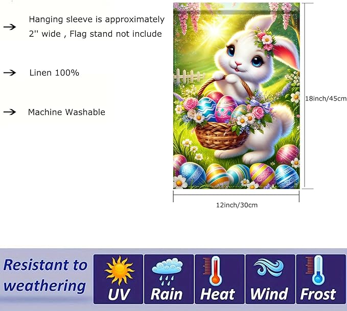 Happy Easter Egg Bunny Garden Flag Garden Flag 12 x 18 inch Double Sided Outside decorations,Spring Small Garden Flags For Outdoor Yard Lawn