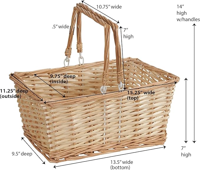 Household Essentials Woven Market Basket, Handwoven Willow Weave, Stylish Handles with Durable Metal Anchors, Classic and Versatile, Attractive, Spacious, Lightweight, Natural