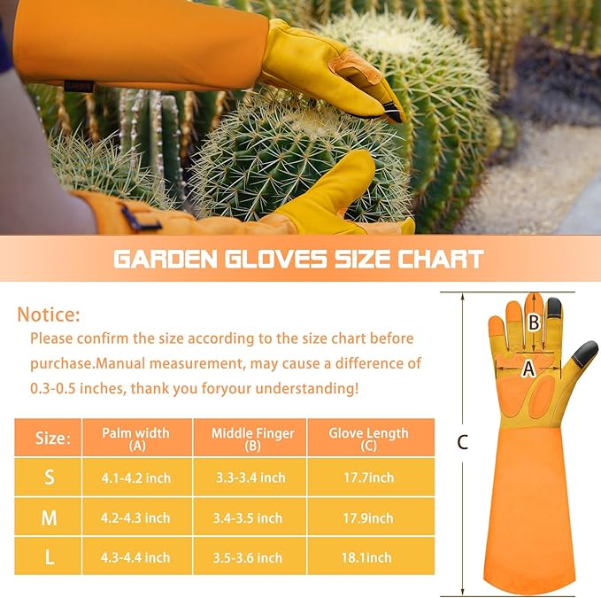 Long-Gardening-Gloves for Women/Men - Thorn Proof Rose Pruning Gloves Heavy Duty Gauntlet, Best Garden Gifts for Gardener-M