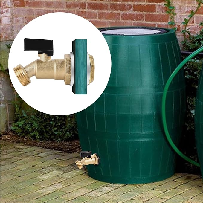 Brass Rain Barrel Spigot 3/4” Threaded Quarter Turn Ball Valve Water Container for Rain Barrel with Bulkhead Fitting for Garden Hose Thread Connection (Type B)