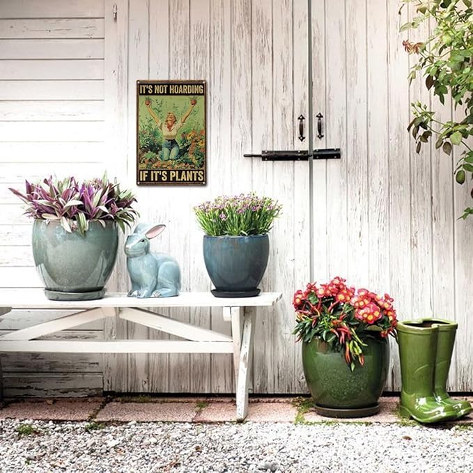 Funny Garden Sign – It’s Not Hoarding If It’s Plants | 12x8″ Vintage Metal Sign for Outdoor Garden Decor - Humorous Gardening Gift for Women & Plant Lovers, 2487