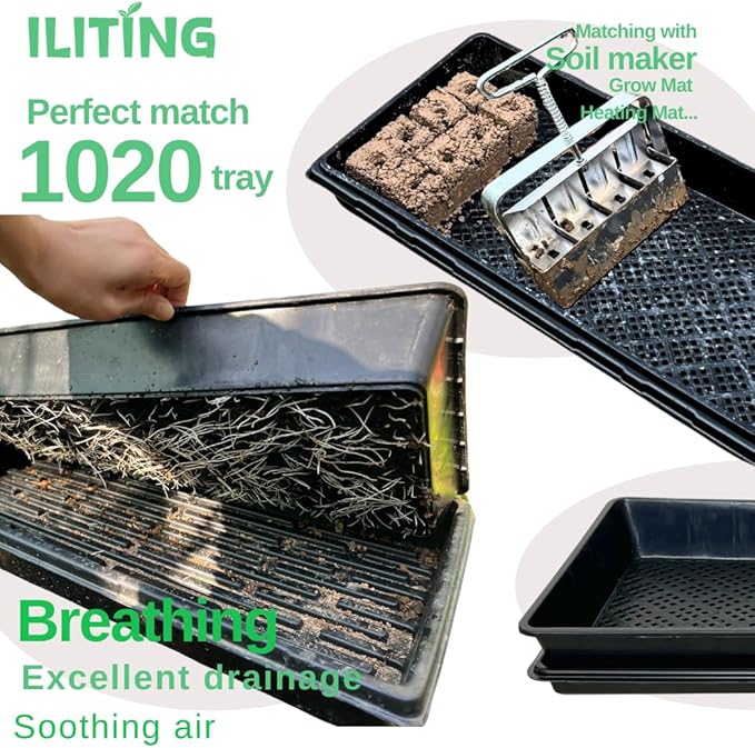 1020 Mesh Tray Soil Blocking Tray 1020 Trays Seedling Starter Trays 5 Pack Black 10x21 Inches for Microgreens Hydroponic