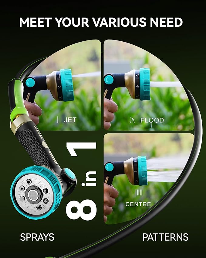RAINPOINT Hose Sprayer Nozzle Heavy Duty - 8 Spray Patterns Garden Hose Nozzle with Adjustable Flow Control for Watering Plants, Washing Cars,Washing Pets, Thumb Control (Blue)