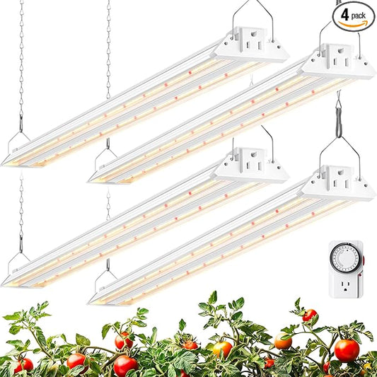Barrina TX72 Grow Light for Indoor Plants, 4FT, 288W(4 x 72W, 2000W Equivalent), Full Spectrum with 660nm Red LEDs, High PPFD, Mechanical Timer, Linkable, Hanging Plant Lights for Greenhouse, 4 Pack