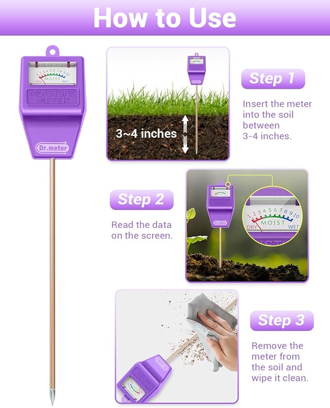 Soil Moisture Meter Tester for Plants, Hygrometer Moisture Sensor for Houseplants Indoor Outdoor Garden Lawn Use - Plant Water Meter Gauge Test Kit, No Battery Needed - Gardening Gifts