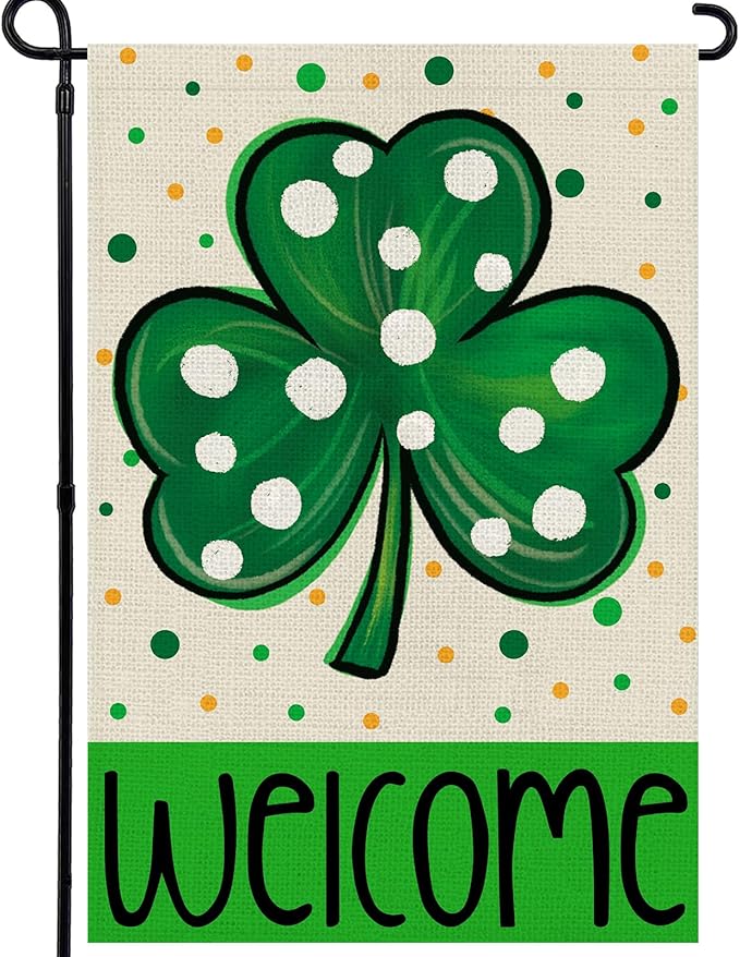 St Patrick's Day Garden Flag 12x18 Inch, Shamrock Double Sided Yard Flag for Outdoor Decoration