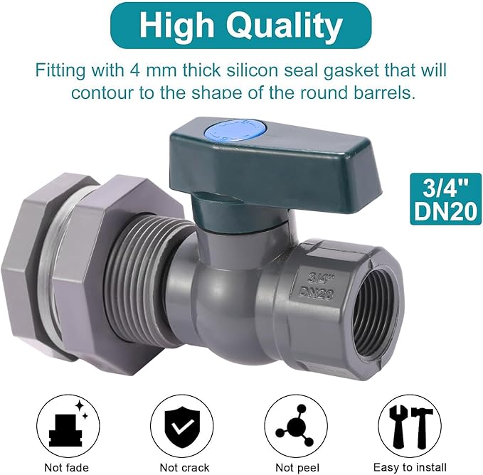 3/4 Inch Rain Barrel Spigot Kit - BILAL Water Barrel PVC Garden Diverter Kit with Bulkhead Fitting Hose Faucet Adapter and Thread Seal Tape for Water Tanks, Aquariums, Tubs, Pool, Garden Barrel