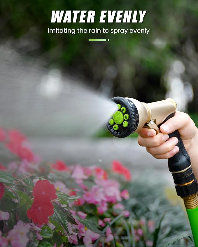 RAINPOINT Garden Hose Nozzle, 9 Spray Patterns Hose Sprayer Nozzle, Heavy Duty Metal Water Hose Nozzle, Adjustable Hand Sprayer, Watering Plants and Lawn, Pet Showering, Green