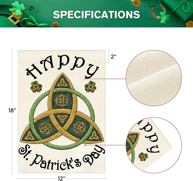 AVOIN colorlife Trinity Happy St Patricks Day Garden Flag 12x18 Inch Double Sided Outside, Shamrock Clover Welcome Yard Outdoor Decoration