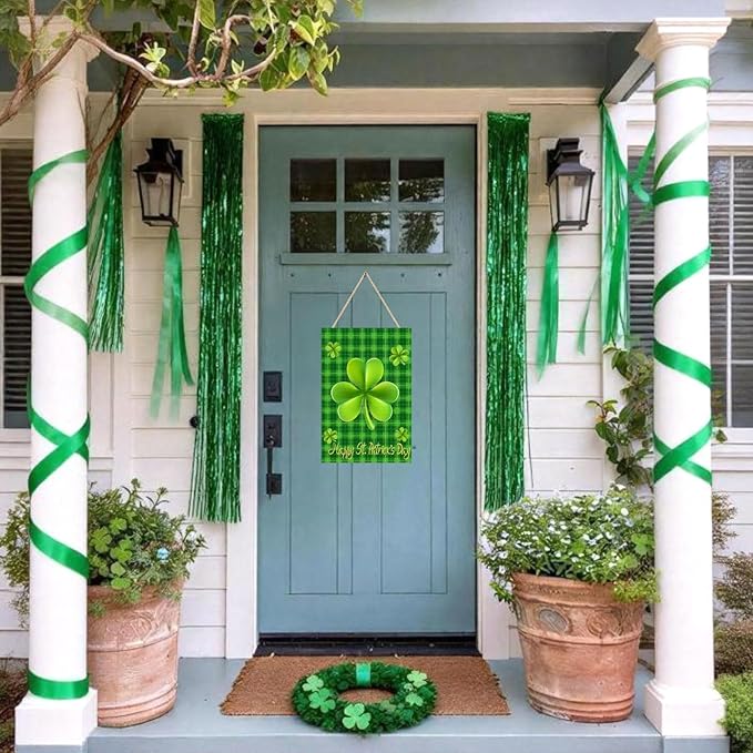 Happy St Patricks Day Flag Double Sided Garden Flag 18 X 12 Inch With Shamrock Buffalo Check Plaid Rustic Burlap Yard Sign Green Banners For Irish Holiday Outside Lawn Decoration Decorations