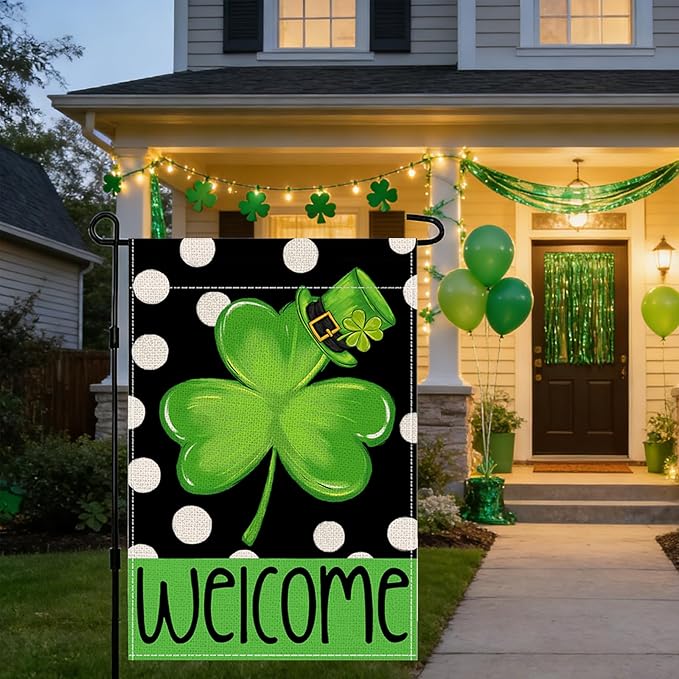 St Patricks Day Garden Flags Decorations,12x18 Double Sided Saint Patricks Yard Outdoor Decor Shamrock Decoration Party Anniversary House Front Yard Lawn Outside Decors Garden Flag