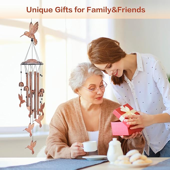 Hummingbird Wind Chimes Outdoor Hummingbird Gifts for Women/Men/Mom/Grandma Birthday Gifts Memorial Gift Metal Bird WindChimes for Outside/Indoors, Home, Porch, Patio, Garden Decor, Yard Decorations