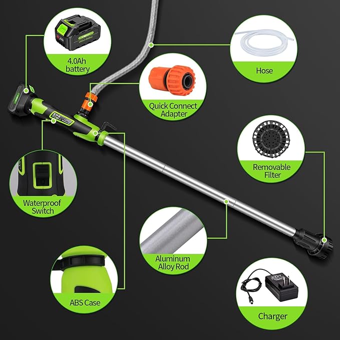 Cordless Stick Water Transfer Pump, Stick Transfer Pump 4.0Ah 21V Battery Powered Portable Water Pump, 720GPH, 33FT Head, Stick Pump Utility with 3/4" Outlet, for Pool/Garden/Rain Barrels