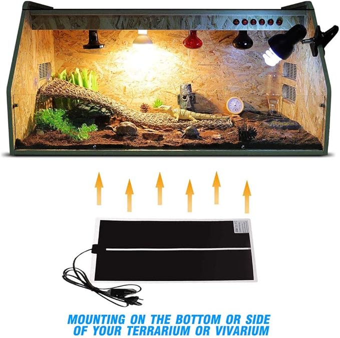Reptile Heating Pad with Temperature Adjustment, 110V Non-Adhesive Heat Mat for Reptiles Tortoise Snakes Lizard Gecko Hermit Crab Turtle Amphibians - 7W Terrarium Heat Pad