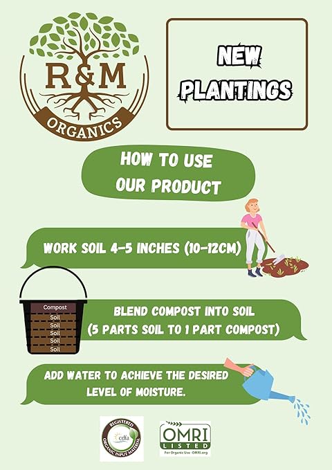 R&M Organics Premium Organic Compost; for Vegetables, Flowers, Plants, and Lawns - All Purpose Fertilizer - Moisture Retention - Low Odor - 10-Pound Bag