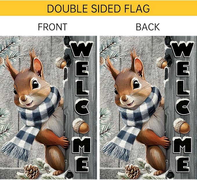 Winter Garden Flag 28x40inch The Nut Squirrel Welcome Large Garden Flags Yard Porch House Flag Double Side For Home Outdoor Yard Patio Lawn Decor, Garden Decorations (RMQ-160D, 28"X40")