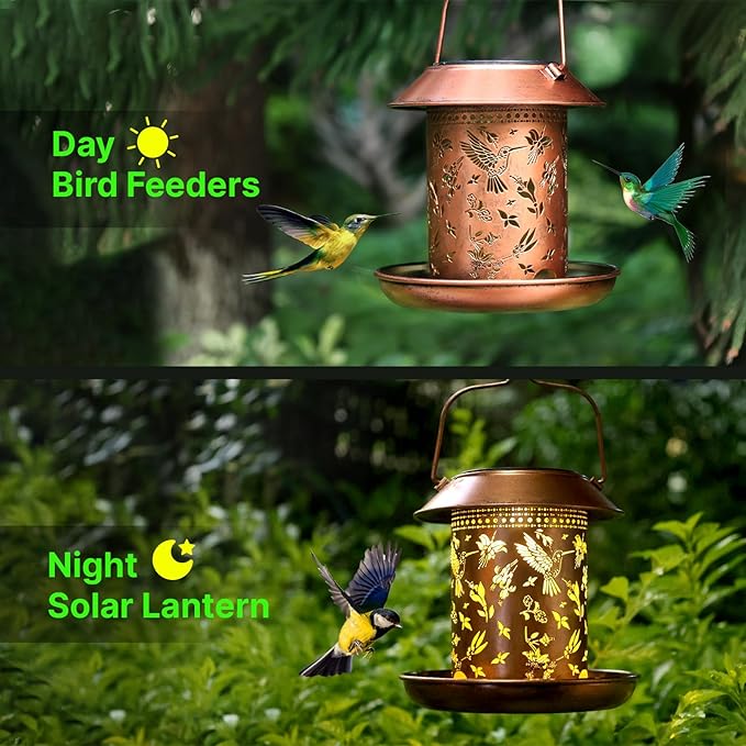 Bird Feeders for Outdoors Metal Hummingbird Solar Lantern Hanging on a Tree Bird Feeder Waterproof Decoration for Patio,Yard,Lawn,Pathway,Garden,Christmas Decor Gifts for Women Mom Friends