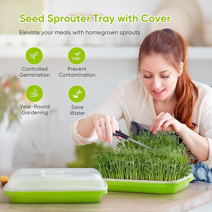 6 Pack Green Seed Sprouter Trays with Lid, Soil-Free Cultivation Germination Tray, Nursery Tray with Planting Paper for Indoors or Outdoors