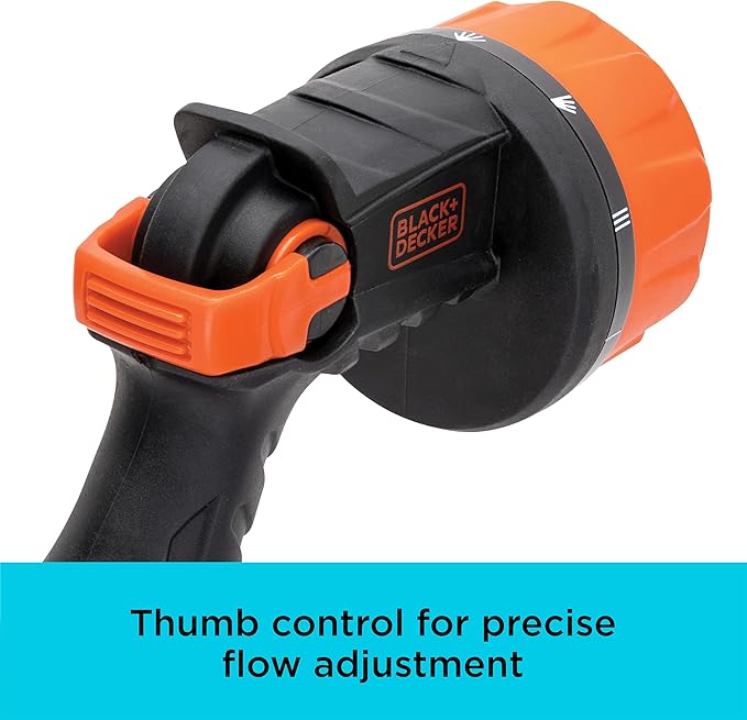 Black + Decker® Heavy-Duty 10-Pattern Poly Thumb Control Nozzle – Ergonomic, Versatile, Precision Garden Hose Attachment BD8439