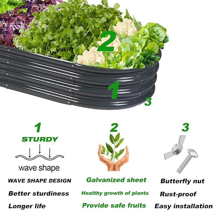 Raised Garden Bed GRS Certified Galvanized Planter Box Outdoor, 6.5ft Oval Rot-Resistant Metal Garden Bed Planter, Recycled Eco-Friendly Material Planter for Vegetables Flowers Herbs (Grey)