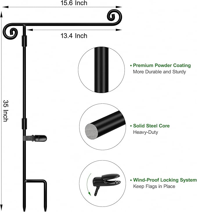 HOOSUN Garden Flag Stand,Sturdy Garden Flag Holder Pole for Outside House,Yard Flags Holder with one Tiger Clip,Yard Banner Pole for Holiday Flags Decorations Outdoor Lawn (2 Pack）