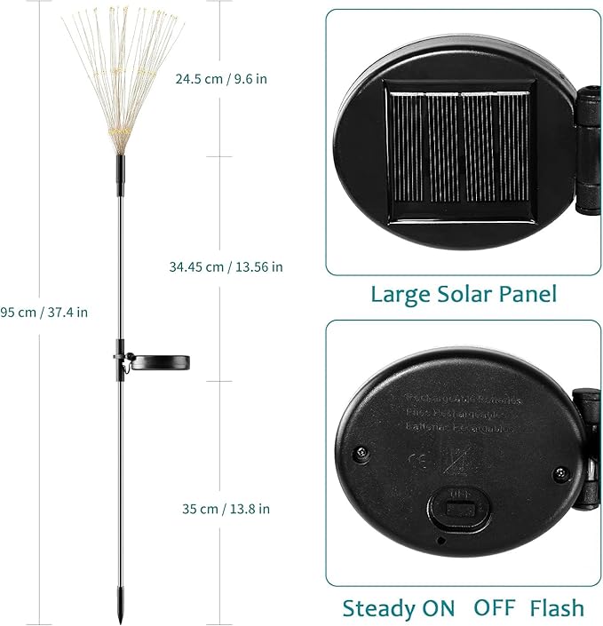 JJGoo Solar Firework Lights, 2 Pack 120 LEDs 2 Lighting Modes Solar Garden Lights Outdoor Waterproof for Yard Patio Walkway Pathway Party Wedding Christmas Decorative- Cool White