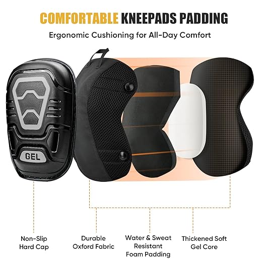 TICONN Gel Knee Pads for Work, Professional Heavy Duty Work Knee Pads for Men with Soft Foam and Gel Cushion for Men Construction, Garden, Flooring (Black/Grey)