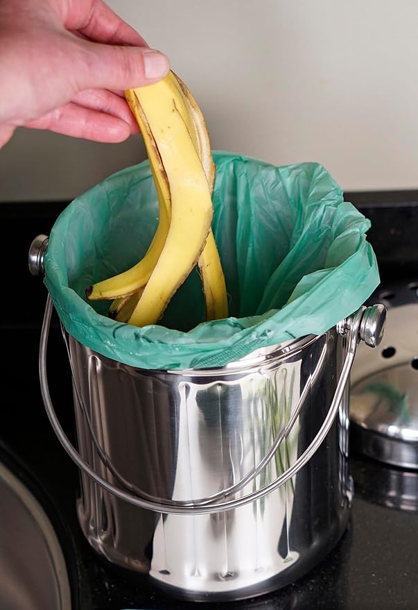 RSVP International Kitchen Collection Compost Pail, 1 Gallon Compostable Bags, Green