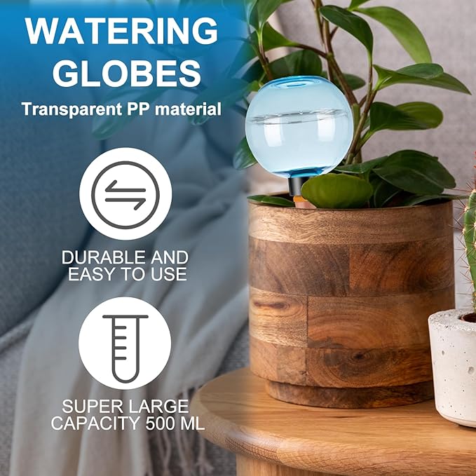 2 Pack Self Watering Globes 17oz Large Plant Watering Globes Top Fill, Self Water Planter Insert Indoor/Outdoor Plastic Water Bulbs Slow Release Terracotta for Plants, Blue