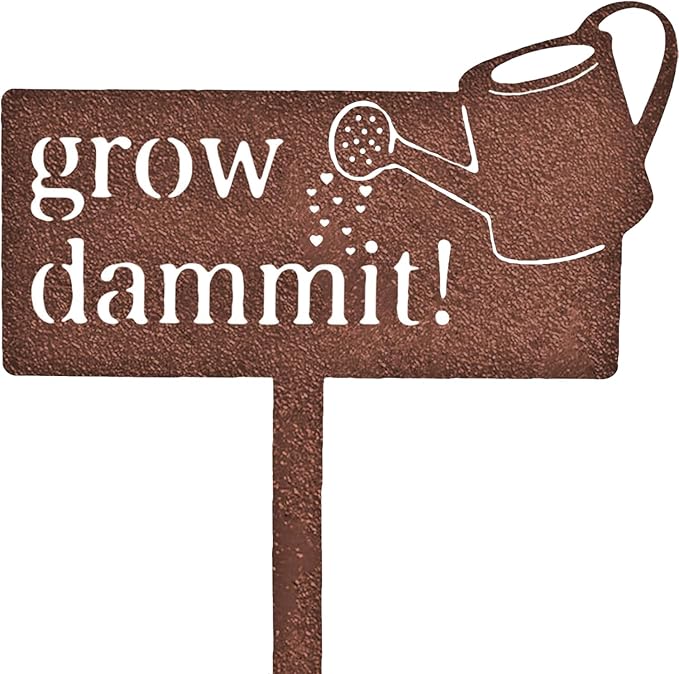 KRONLY Rustic Garden Sign Grow Dammit (17 x 8.66 inch) Rust Plug Weatherproof Garden Decor Outdoor Gardener Gifts for Women and Men