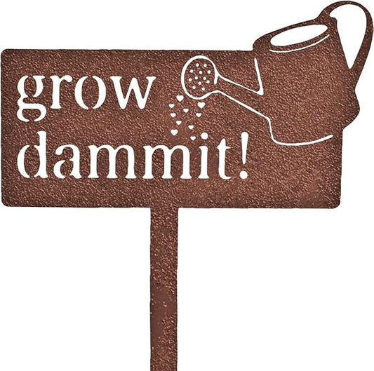 KRONLY Rustic Garden Sign Grow Dammit (17 x 8.66 inch) Rust Plug Weatherproof Garden Decor Outdoor Gardener Gifts for Women and Men