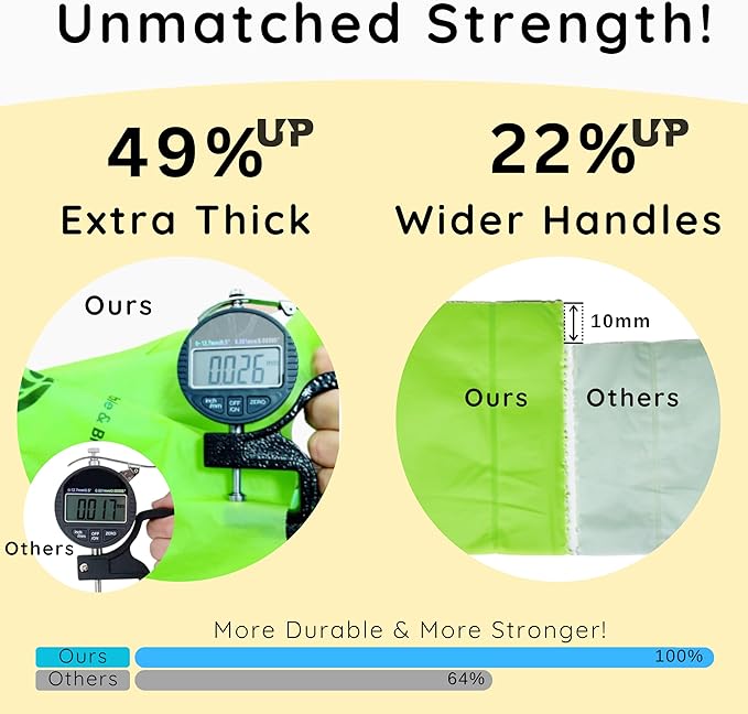 Extra Thick 1 MIL Compostable Trash Bags with Handles, 2.6 Gallon - Heavy Duty, Ultra Durable, Leak Proof, Kitchen Compost Bin Compatible, 50 Count, Handle-Tie